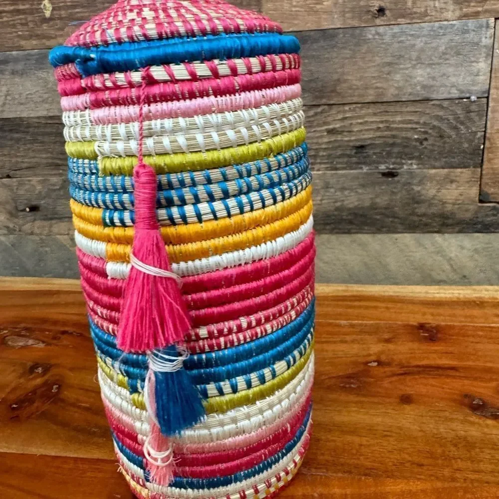 Colorful Woven Basket with Lid